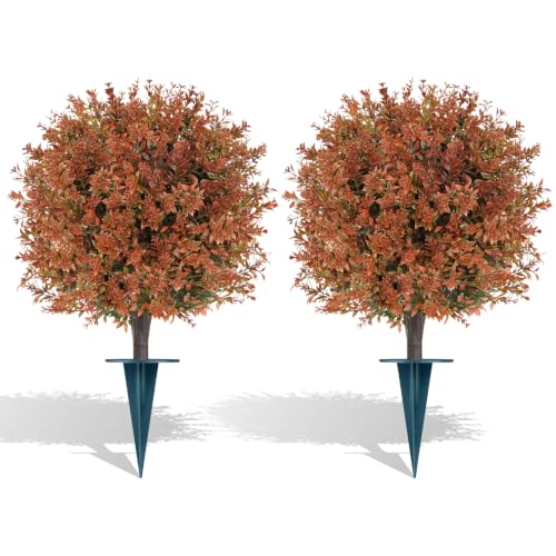 Grooy Fall 2 Pack Artificial UV-Resistant Topiary Balls with Ground Spikes