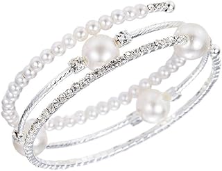 Imitition Pearl Stretch Bracelet Layers Stackable Bangle Bracelet Crystals Pearl Elastic Wristband for Women Wedding Jewelry