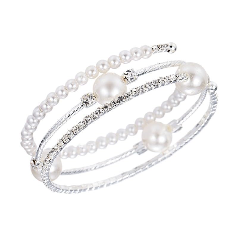 Imitition Pearl Stretch Bracelet Layers Stackable Bangle Bracelet Crystals Pearl Elastic Wristband for Women Wedding Jewelry