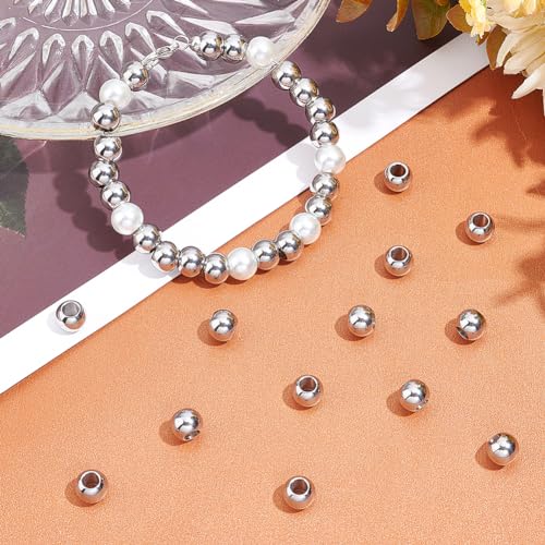 DICOSMETIC 200Pcs Round Spacer Beads 6mm Ball Beads Stainless Steel Rondelle Beads Smooth Seamless Beads Large Hole European Beads Loose Beads for Jewelry Making DIY Craft Hole: 2mm - Image 4