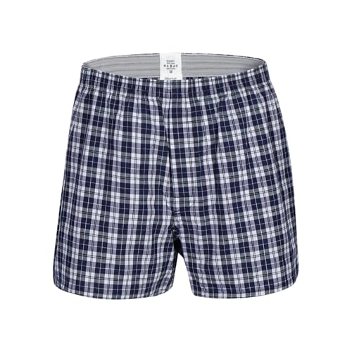 Cinvik Mens Boxers Shorts Premium No Elastic Male Boxers Short Leg Cotton Organic Soft Blue Plaid...