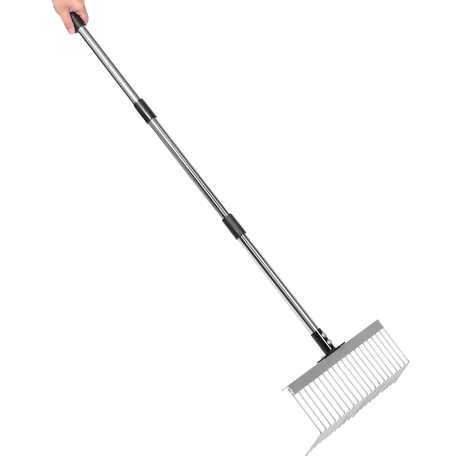 Robusto rastrello da giardino in acciaio a 21 denti con manico staccabile da 1,25 m, perfetto per aerare, livellare e pacciamare, rastrello ideale per la cura e la manutenzione del giardino
