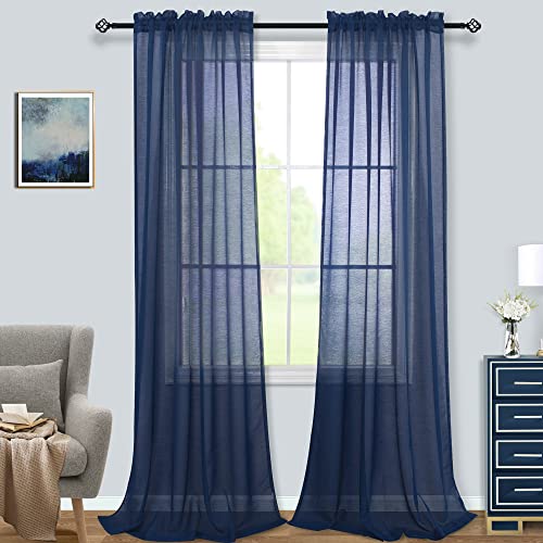 Pitalk Navy Blue Sheer Curtains 108 Inches Long for Living
