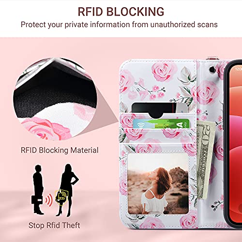 Ulak Compatible With Iphone 13 Pro Max Wallet Case For Women With Credit Card Holders, Flower Pattern Flip Pu Leather Kickstand Shockproof Protective Phone Cover For Iphone 13Pro Max 6.7'', Rose Gold #TOP5
