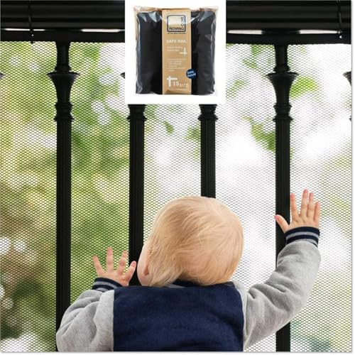 Roving Cove Stair Banister Guard 15ft x 3ft Railing Safety Net for Baby Proofing Child Safety Stairway Cover Balcony Mesh Netting Ebony Black