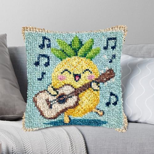 Image of YP Handmade Pillowcase Pineapple Guitarist Latch Hook Kit - 18x18 Inch DIY Craft for Adults Beginners, Beginner-Friendly Design for Throw Pillows & Gifts