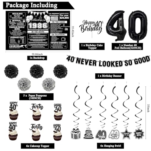 Image of Crenics Black 1986 40th Birthday Decorations for Men Women