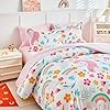 Girls Bed in a Bag Twin Size White Unicorn Comforter Set with Rainbow Flower - Soft 6 Pcs Pink Bedding Set (1 Comforter, 2 Pillow Shams, 1 Flat Sheet, 1 Fitted Sheet, 1 Pillowcases) #4