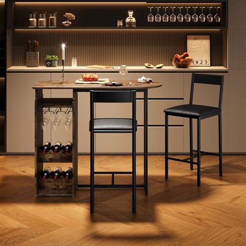 GarveeLife Bistro Set for Two, Compact Bar Table with Triple-Tier