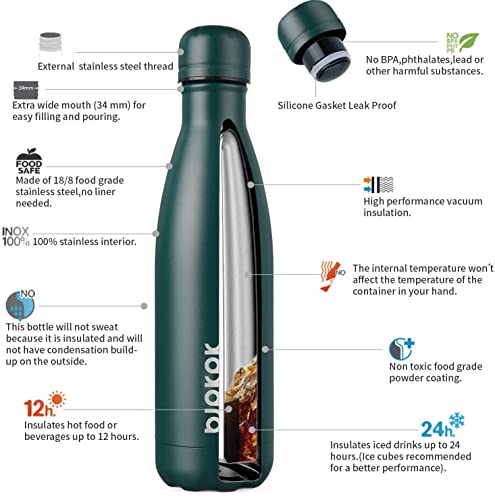 Image of BJPKPK 17 oz Insulated Water Bottle, Stainless Steel Flask, Leak Proof