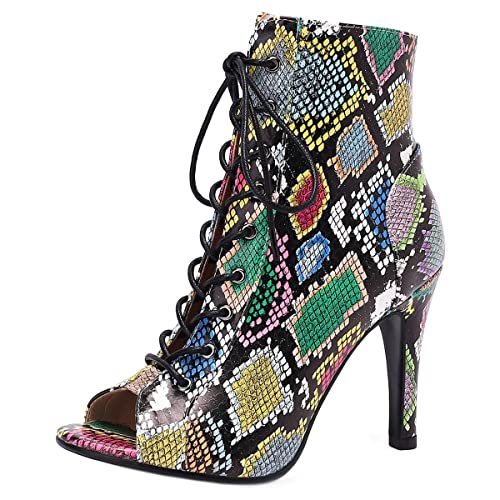 SHEMEE Women's Summer Peep Toe Stiletto High Heel Ankle Boots Lace Up Sandals Booties