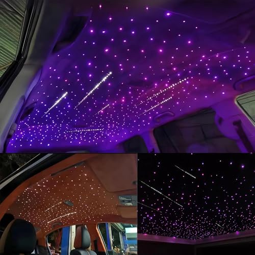 Image of AKEPO 12W Twinkle+Meteor 2-in-1 Fiber Optic Lights, 600pcs*0.03in*13.1ft+240pcs Shooting Star Starlight Headliner Kit Car Home APP Control Sound Activated Fiber Optic Star Ceiling Kit