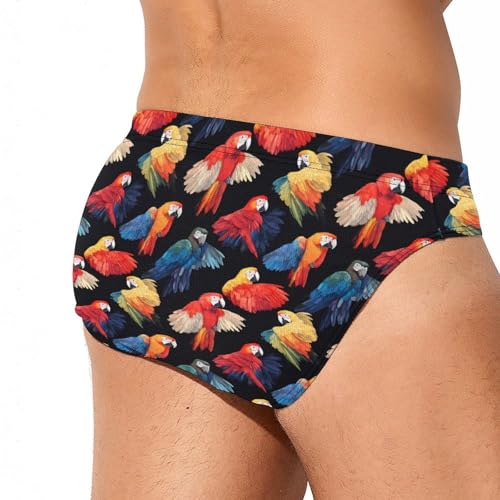Parrots Birds Printed Swim Briefs for Men Sexy Bikini Swimwear Elastic Beach Trunks Bathing Suit4