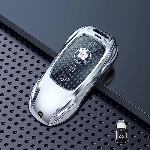 IUIU Compatible With BMW Key Fob Cover Metal Black With Keychain, Fob