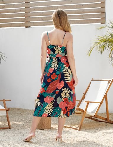 Image of PATPAT Family Matching Outfits Mommy and Me Dresses Hawaiian Tropical Vacation Beach Spaghetti Strap Dress and Shirt