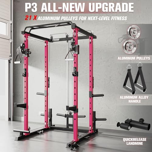 Image of RitFit Multi-Function Garage & Home Gym Package Includes 1200LBS Power Cage PPC03 /P3 with Cable Crossover System, Weight Bench, Olympic Barbell Weight Set, Full Body Workout