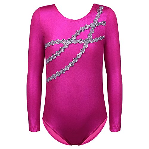 DAXIANG Maillots para niñas Ballet de Manga Larga Baloncesto Gimnasia Danza Niño Destellos Cinta Raya Sirena Rosa