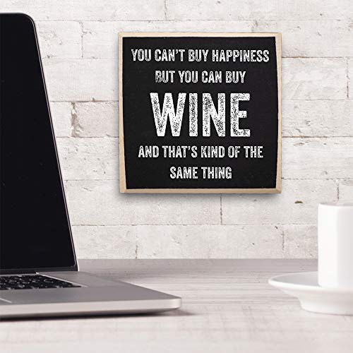 Can't Buy Happiness, Wine - Homey Feel Rustic Wooden Sign - Perfect For Farmhouse Kitchen, Dining Room, Bar House Decoration, Great Git For Wine Lovers, Black And White Print #TOP4