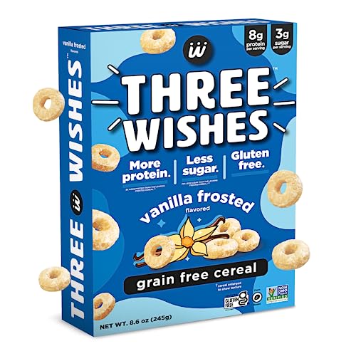 Plant-Based and Vegan Breakfast Cereal by Three Wishes - Frosted, 1 Pack - More Protein and Less Sugar Snack - Gluten-Free, Grain-Free - Non-GMO