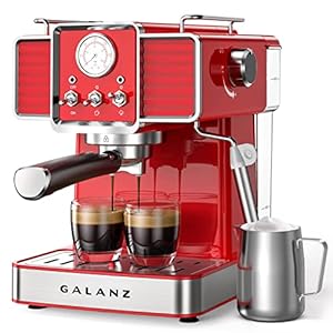 Galanz Retro Espresso Machine with Milk Frother, 15 Bar Pump Professional Cappuccino and Latte Machine, 1.5L Removable Water Tank, Retro Red, 1350 W Galanz Retro Espresso Machine with Milk Frother 15 Bar Pump Professional Cappuccino and Latte Machine 15L Removable Water Tank Retro Red 1350 W