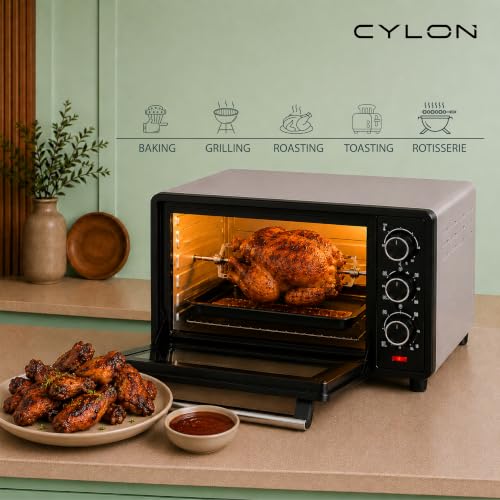 Image of CYLON OvenPro Multi-Function 28 Litre OTG for Kitchen | 1500W Oven Toaster Griller with Rotisserie, Adjustable Temperature & Timer | Bake, Grill & Toast, Oven for Baking - Silver
