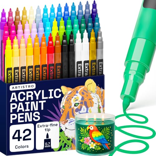 Image of ARTISTRO Acrylic Glass Markers for Wine Glasses and Drinkware (42 Pack), Vibrant Paint Pens for Party Charms, Washable Writing on Stemware (Extra Fine Tips)