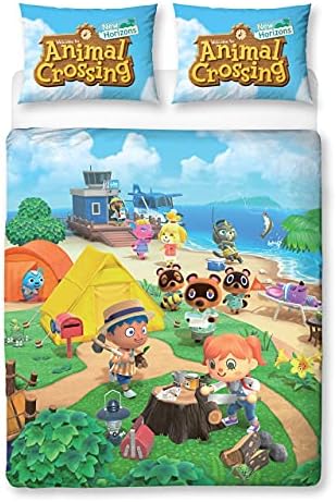 Animal Crossing Official Double Duvet Cover | Reversible Two Sided Beach Design | Polycotton Fun Bedding with Matching Pillow Case, Multi Coloured, 200 x 135cm (Double Duvet)