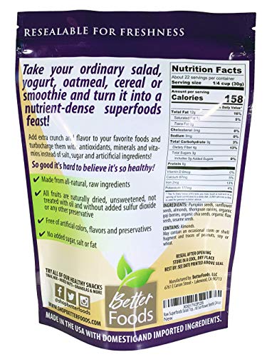Raw Superfoods Salad Topper (Goji Berries, Sliced Almonds, Chia Seeds, Flax Seeds, Pumpkin Seeds, Sesame Seeds, Sunflower Seeds, Raisins) Healthy Non-GMO Gluten-Free Low-Carb Keto Paleo Vegan High Fiber Low Sugar No Added Sugar Oatmeal Yogurt Topping