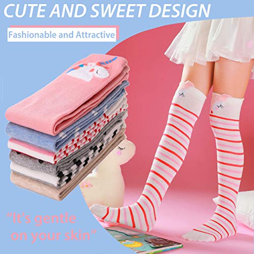 Girls Knee High Socks Soft Warm Cotton Lovely Novelty Socks Cute Animal Pattern 6 Pairs (3-12 Years Old, Animal C)