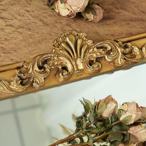 Image of ZIYOO French Vintage Ornate Arched Wall Mirror, Gold Framed Decorative Mirror, Ornate Baroque Accent Mirror for Living Room, Bedroom, Entryway, Fireplace, 42.5 inch x 32 inch