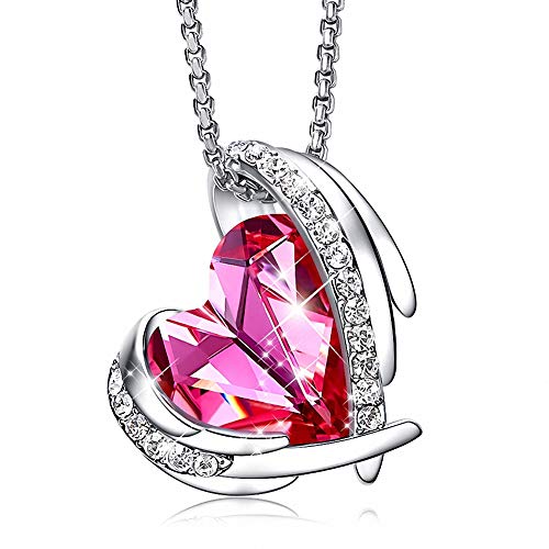 Qwhome Or Rose Pendentif Ange Rose orné de Cristaux Pendentif Coeur Bijoux Cadeau d'amour pour la Saint-Valentin,White