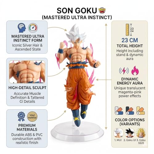 Image of Goku Ultra Instinct Action Figure 23CM Anime Collectible PVC Statue with Energy Aura Effect, Dynamic Floating Pose Display Model for Desk Decor, Anime Fans & Collectors (Goku Flying)