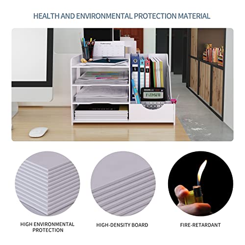 Natwind 4-Tier Office White Desktop Organizer Paper File Rack With Vertical Horizontal File Holder All In One Supplies Storage Box Mail Sorter On Desk Tabletop Binder Folder Letter Trays Study Home #TOP5