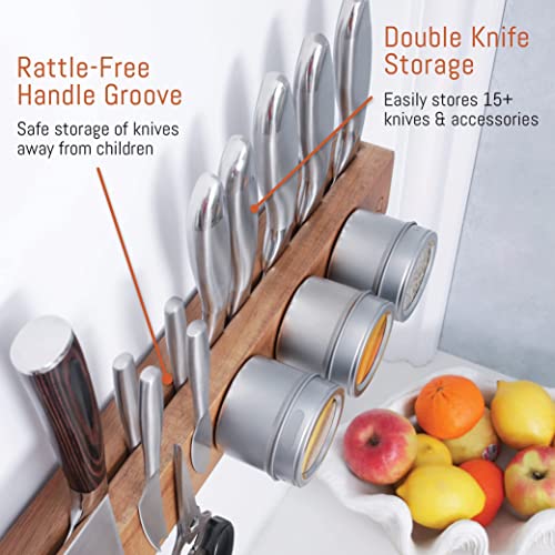 Premium 16 Inch Magnetic Knife Holder For Wall With Double Storage & Charming Wood - Knife Magnetic Strip, Knife Magnet, Magnet Knife Holder Strip, Magnetic Knife Strip Knife Rack Kitchen Knife Holder #TOP2