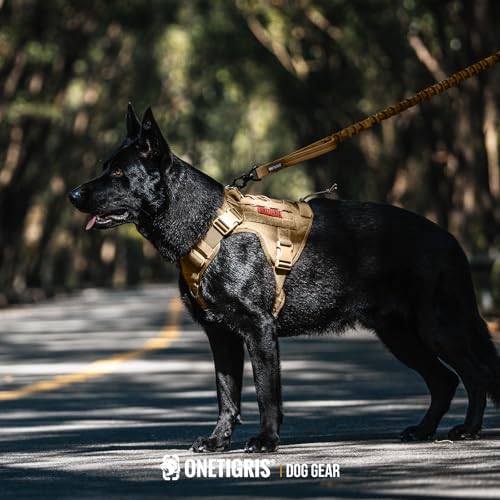 OneTigris Hundegeschirr, FIRE WATCHER Taktische Geschirr Sicherheitsgeschirr Hunde Hundeweste mit 1 Griffe und 2 D-Ring 1000D Nylon (S, Braun)