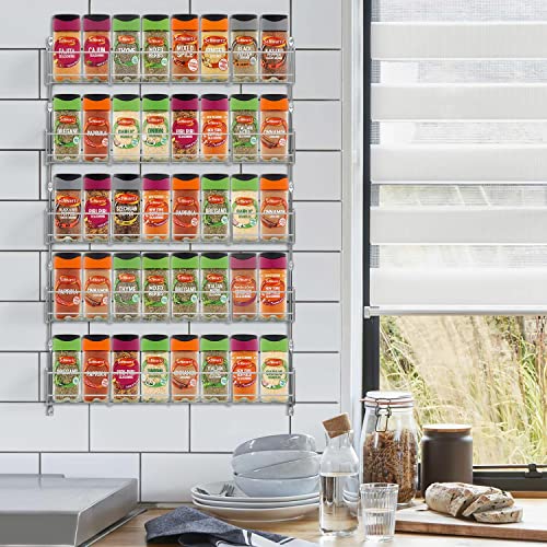 Vinsani 1/2/3/4/5/6 Tier Spice Racks Organiser - 5 Tier Flexible Herb Spices Condiments Jar Cupboard Wall Mounted Hanging Storage with Adhesive Stickers & Screws for Pantry Kitchen (Silver) - Image 3
