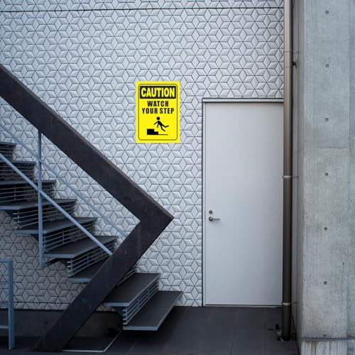 Image of CVANU CAUTION Watch Your Step Warning Safety Self-Adhesive Waterproof PVC Vinyl Sign Sticker Size (11.7inchX8.3inch) Pack of 20