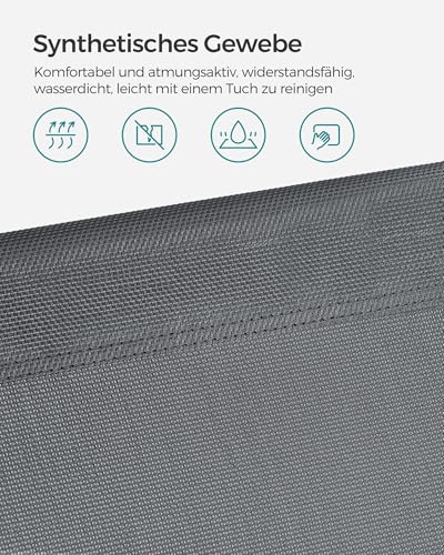 SONGMICS Sonnenliege, klappbarer Liegestuhl, 193 x 53 x 29 cm, trägt bis zu 150 kg, Sonnenschutz, Kopfkissen, verstellbare Rückenlehne, für Garten, Pool, Terrasse, dunkelgrau GCB19UV1