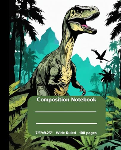 Dinosaur in the Jungle Wide Ruled Composition Notebook