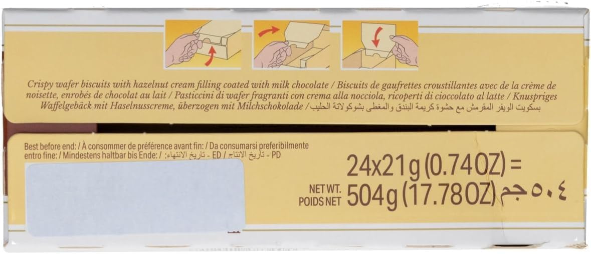 Loacker, Patisserie Snack Crème Noisette, Fragranti Cialde Wafer con Crema alla Nocciola e Ricoperte di Cioccolato, Merenda e Snack, Formato Convenienza, 1 Confezione Display da 24 Monoporzioni da 21g