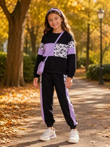 Image of Toddler Girls 2 Piece Cute Outfits, Crewneck Sweatshirt with Jogger Pants Kids Clothing Set for Fall Winter