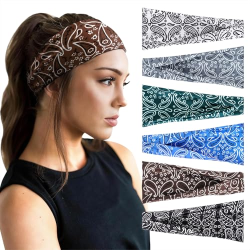 Image of DRESHOW Yoga Sports Headbands for Women Elastic Non-Slip Headbands Workout Running Hair Bands 6 Pack