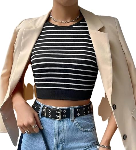 Women's Black and White Combo Striped Tank Tops with Soft, Breathable Fabric and Flattering Fit for Casual and Everyday Wear-picture-59
