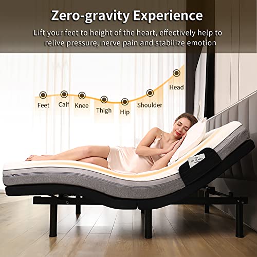 Tami Tami T600 Adjustable Bed Frame Full, Adjustable Bed With Massage, Zero Gravity, Zero Clearance, Head And Foot Incline, Wireless Remote Control, Usb Ports, Nightlight, Quiet Motor Adjustable Base #TOP1