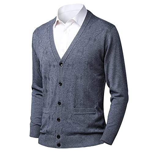Cardigan homme en laine douce grise de qualité supérieure coupe classique