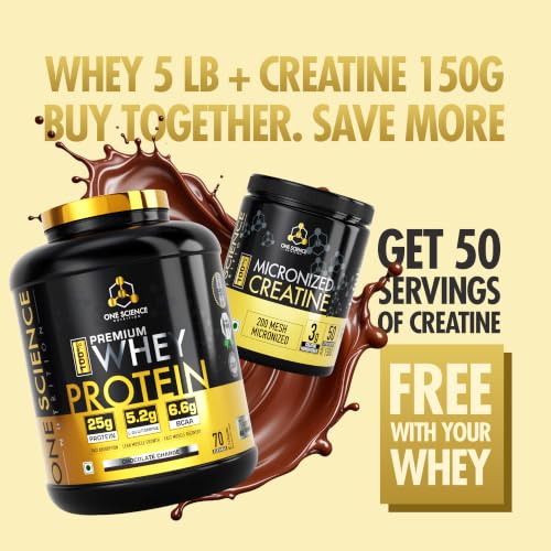 Image of One Science Nutrition Whey Protein Powder Tiger Combo Pack - 25g Protein - Supports Muscle Gain, Strength & Endurance | Free 150g Creatine | Chocolate Charge, 2.27 kg