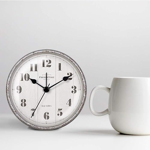 Miniatura 6 de Presentime & Co - Reloj despertador de mesa de granja de 4 pulgadas, reloj de escritorio y estante, silencioso sin tictac, roble gris claro y