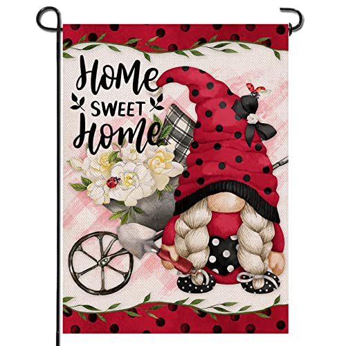 Artofy Home Sweet Home Summer Gnome Decorative Garden Flag, House Yard Gardenia Flower Cart Outside Decor, Spring Farmhouse Outdoor Small Burlap Decoration Double Sided 12X18 #TOP10