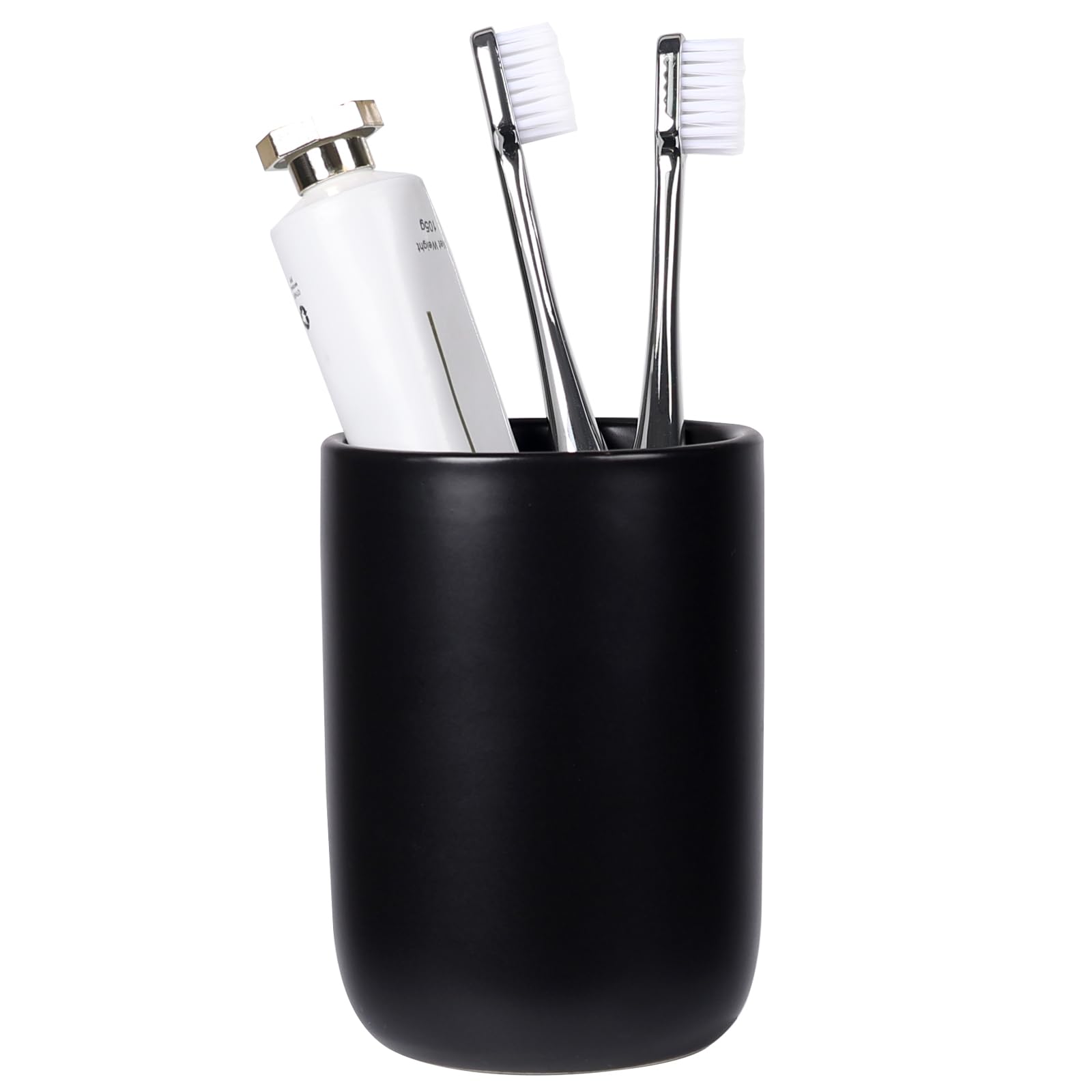 BosilunLife Toothbrush Holders for Bathroom Countertop, 320ml/11Oz Reusable Ceramic Toothbrush Holders Cup for Toothbrush and Toothpaste, Easy Bathroom Storage, Black