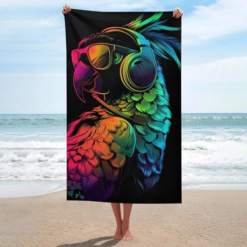 Serviette de plage légère perroquet coloré grand format microfibre douce - 2